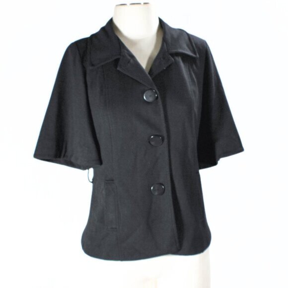 Vintage-Inspired Black Flutter Sleeve Capelet Jacket Medium Corporate Goth - Picture 4 of 10